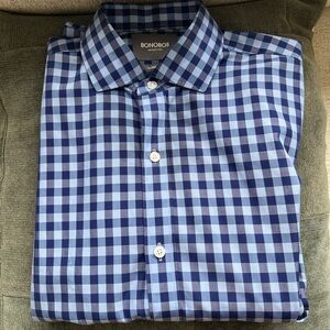 Bonobos Wrinkle-Free Blue Checkered Men's Tailored Slim Fit Shirt